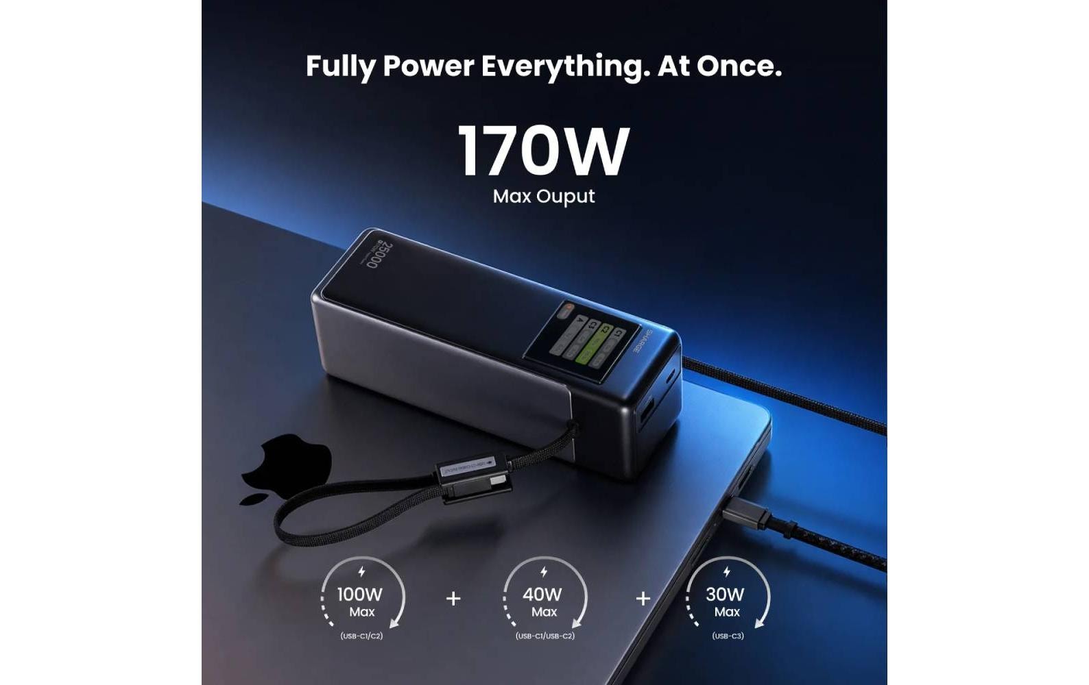 Sharge HyperTower 170 Powerbank 25'000 mAh – 170 W PD, 2× USB-C, grau