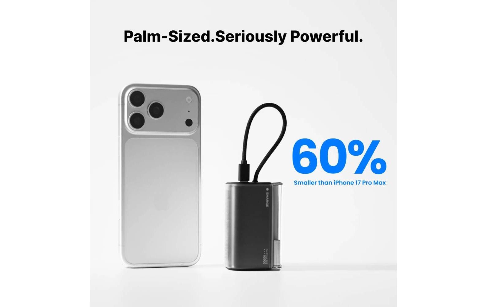 Sharge Flow 3 Powerbank 10'000 mAh – 45 W PD, 1× USB-C, blau, für Smartphones, Tablets & Kameras
