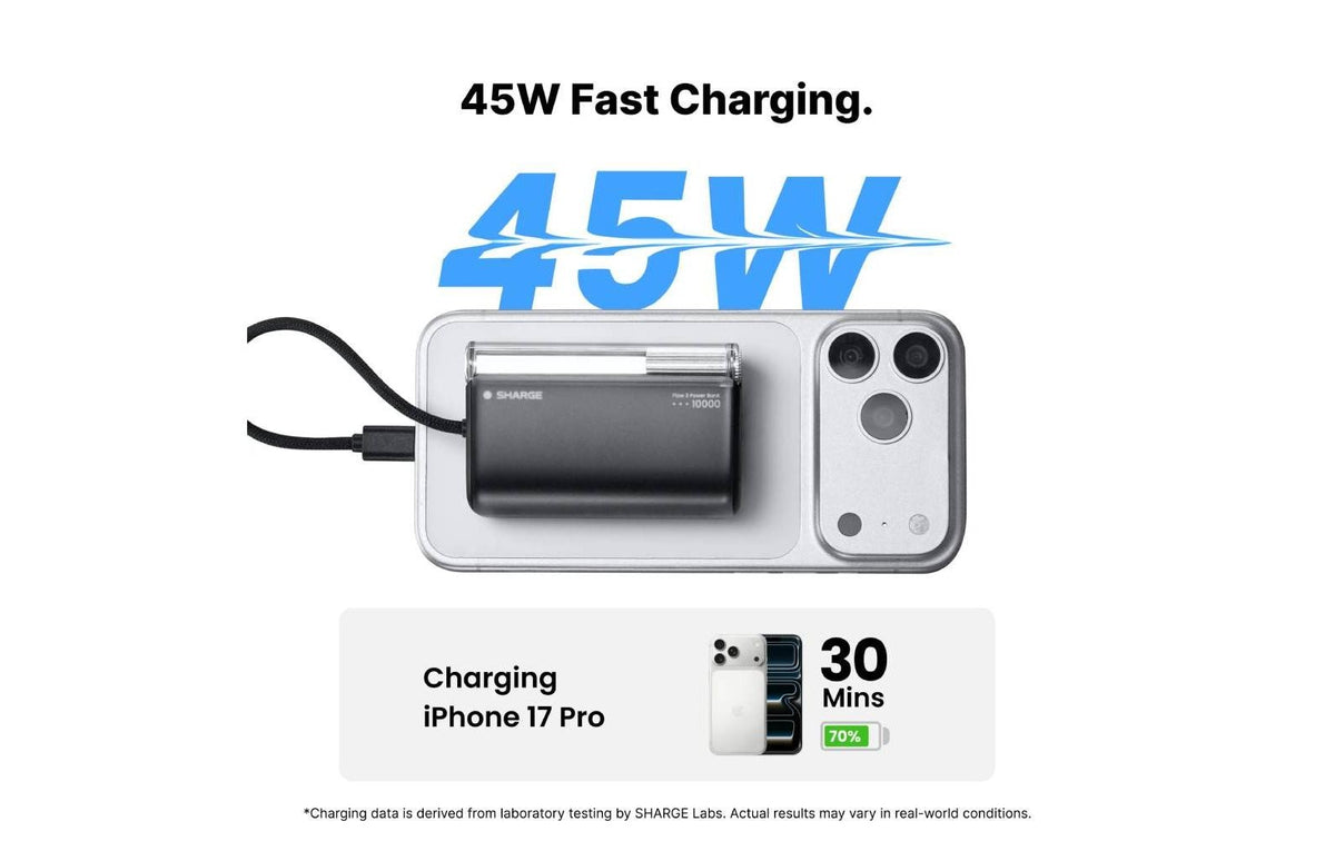 Sharge Flow 3 Powerbank 10'000 mAh – 45 W PD, 1× USB-C, weiss