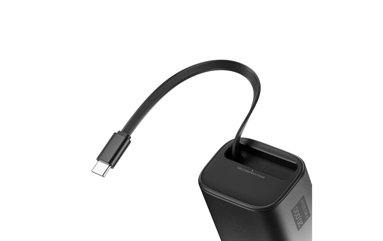 Sharge Retractable 165 Powerbank 20'000 mAh – 165 W PD, 3× USB-C, schwarz