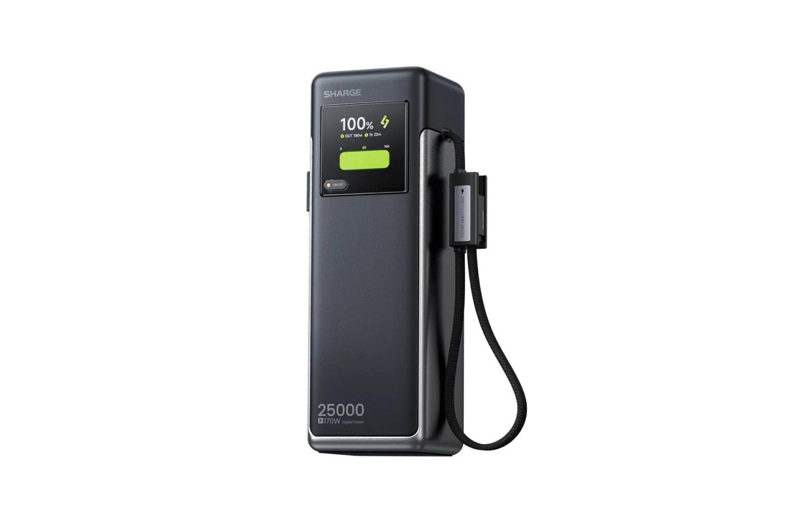 Sharge HyperTower 170 Powerbank 25'000 mAh – 170 W PD, 2× USB-C, grau