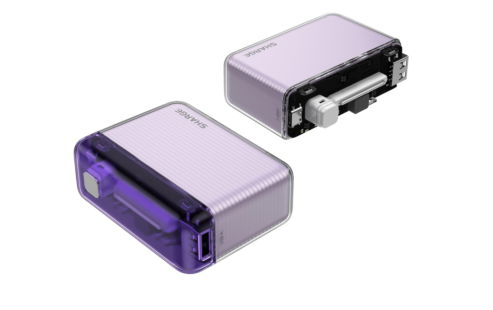 Sharge Flow PUR Powerbank 10'000 mAh – 20 W PD, 1× USB-C, 1× USB-A, violett