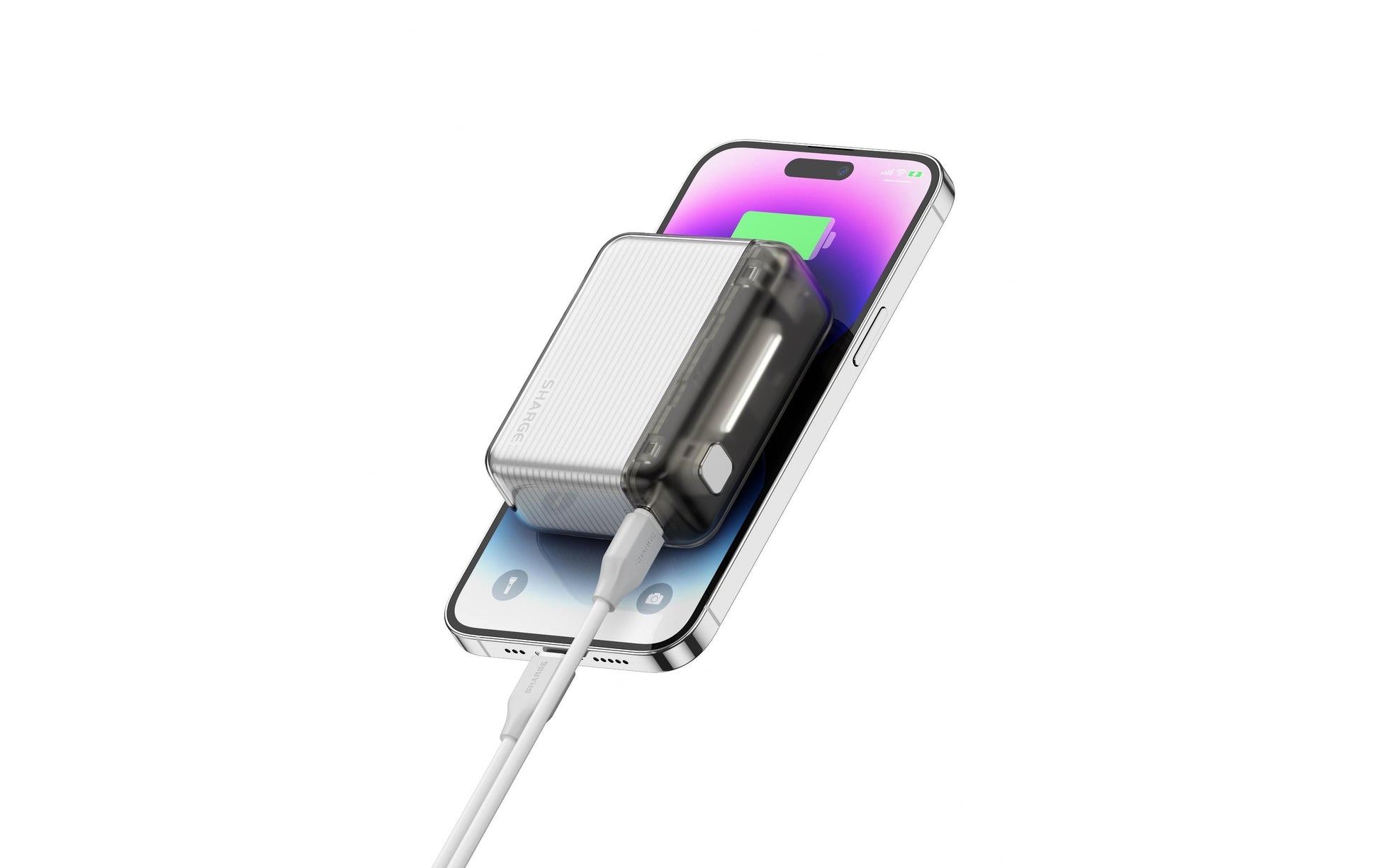Sharge Flow PUR Powerbank 10'000 mAh – 20 W PD, 1× USB-C, 1× USB-A, violett