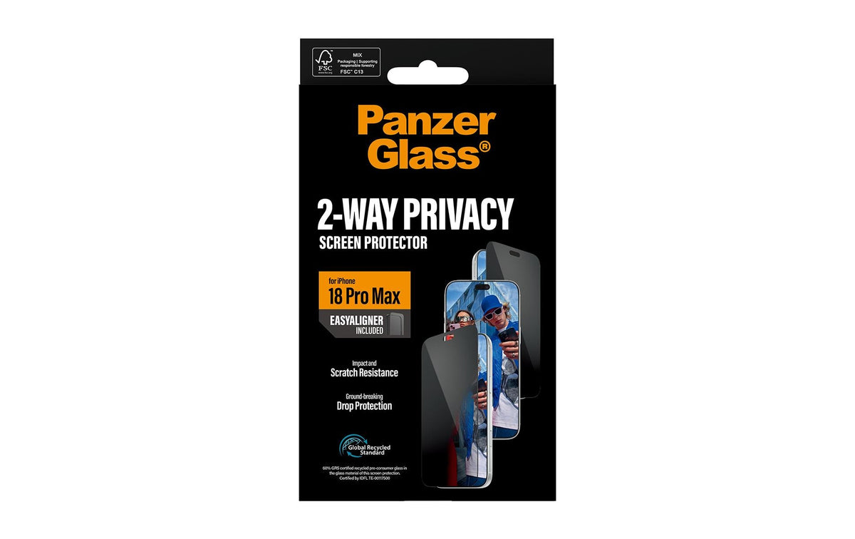 PanzerGlass Privacy-Filter (Folie), Ultra-Wide Fit – für iPhone 18 Pro Max – mit Applikator