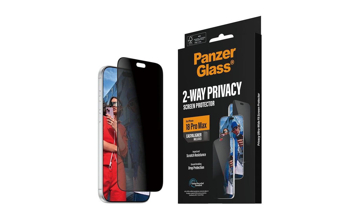 PanzerGlass Privacy-Filter (Folie), Ultra-Wide Fit – für iPhone 18 Pro Max – mit Applikator