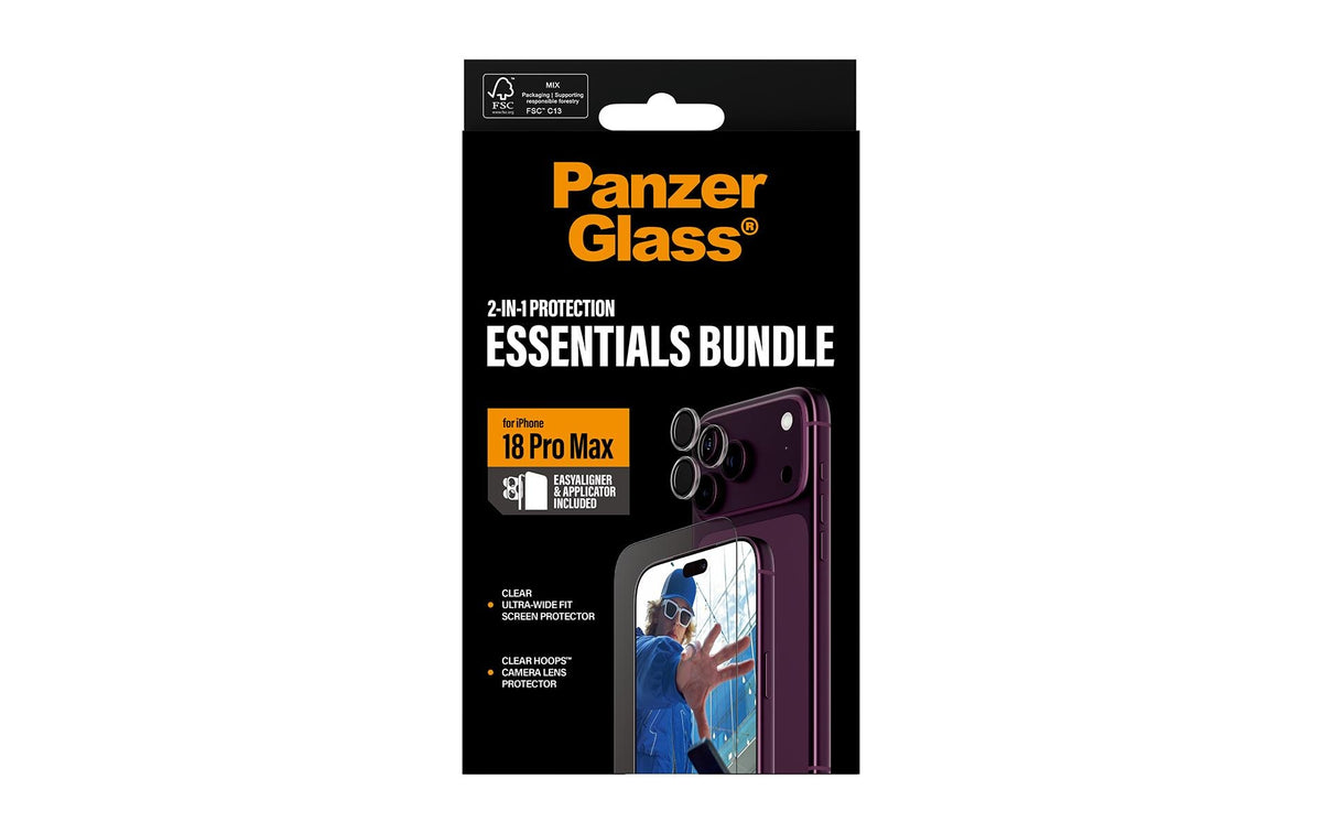 PanzerGlass Displayschutz (Folie), fettabweisend – für iPhone 18 Pro Max – mit Applikator