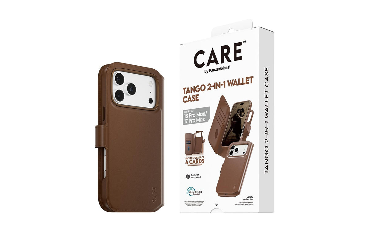 PanzerGlass CARE Tango Wallethülle – für Apple iPhone 18 Pro Max / iPhone 17 Pro Max, MagSafe, PC, Braun
