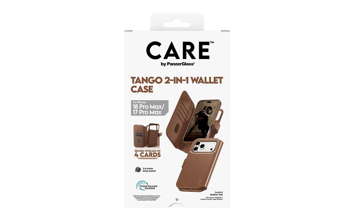 PanzerGlass CARE Tango Wallethülle – für Apple iPhone 18 Pro Max / iPhone 17 Pro Max, MagSafe, PC, Braun