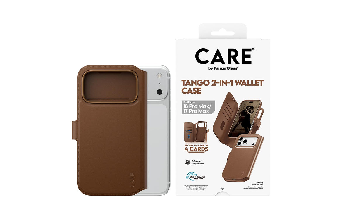 PanzerGlass CARE Tango Wallethülle – für Apple iPhone 18 Pro Max / iPhone 17 Pro Max, MagSafe, PC, Braun