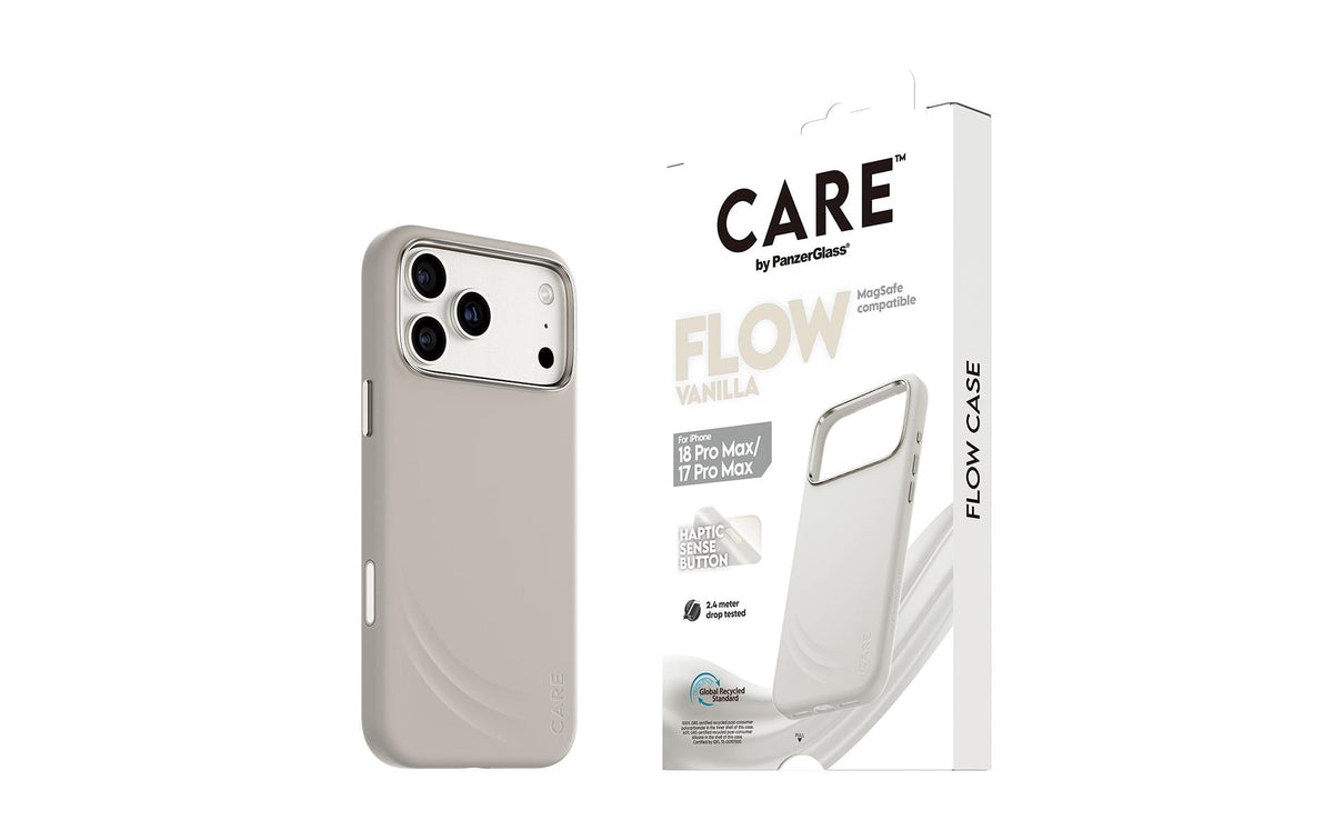 PanzerGlass CARE Flow Backcover – für iPhone 18 Pro Max / 17 Pro Max, Silikon, Vanilla, bis 3,6 m Sturzsicher