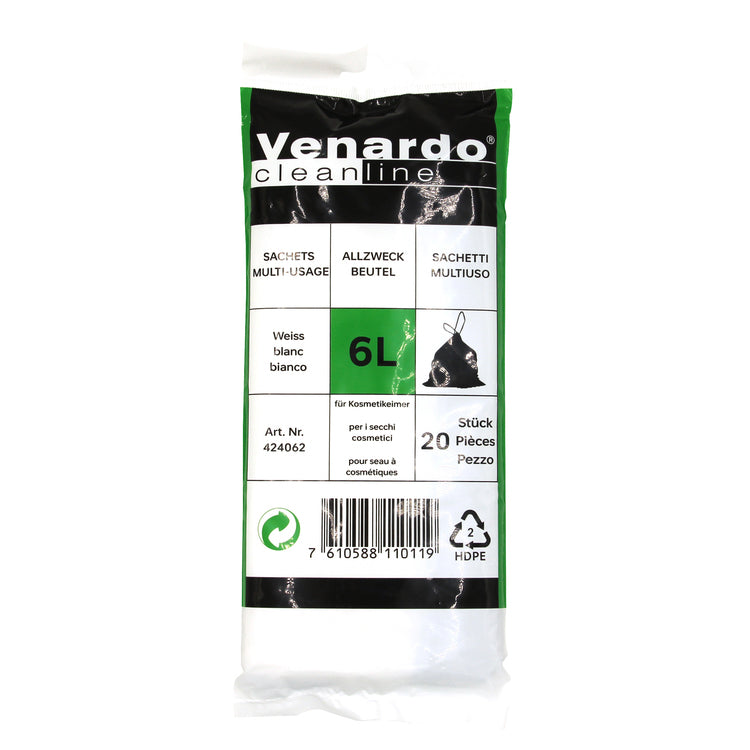 Venardo Mehrzweckbeutel – 6 L, mit Zugband, weiss, 20 Stk