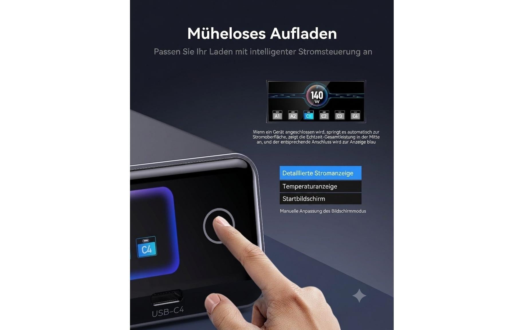 Onit GaN-Tischladegerät USB Desktop Ladegerät 240 W – USB-C×4, USB-A×2 – Schwarz