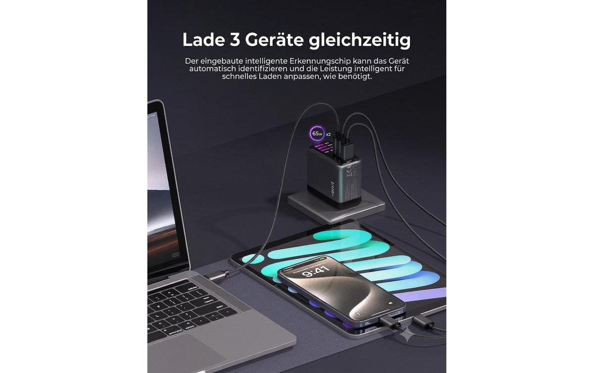 Onit USB-Ladegerät 70 W – USB-C×2, USB-A×1 – GaN – US/EU/UK/AU-Stecker – Schwarz