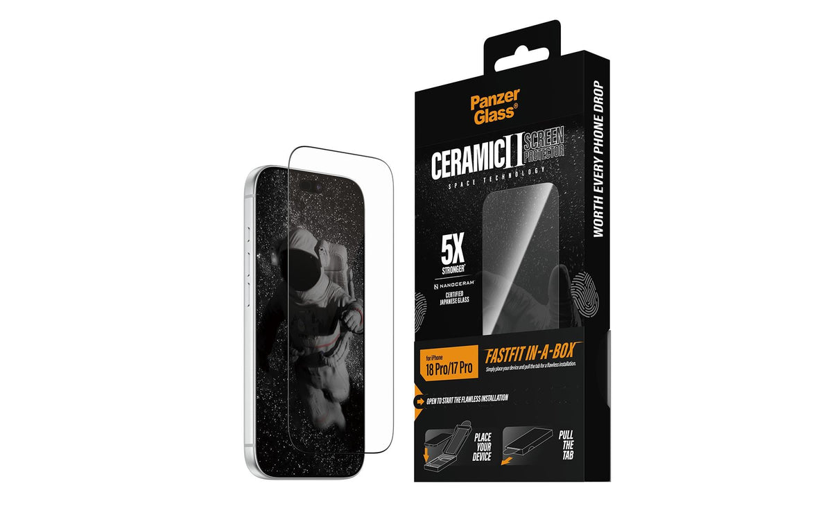 PanzerGlass Displayschutz (Panzerglas), Ultra‑Wide Fit – für iPhone 18 Pro/17 Pro – mit Applikator