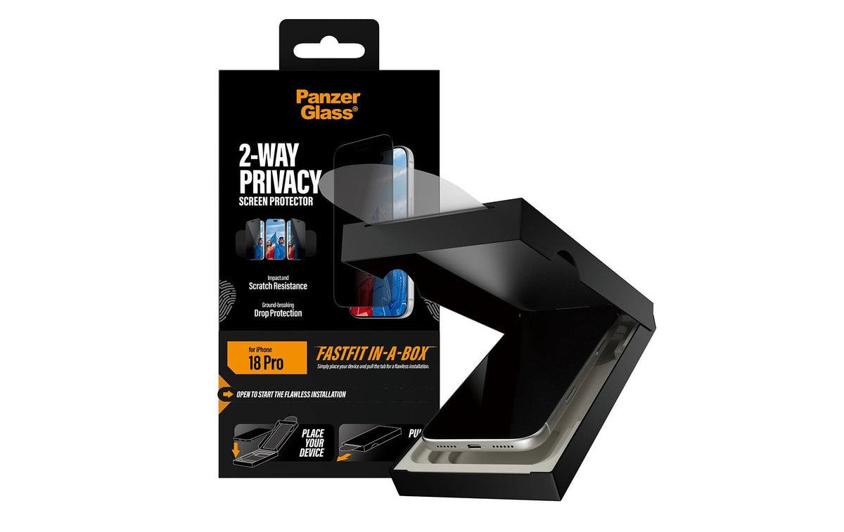 PanzerGlass Privacy-Filter (Folie), Ultra-Wide Fit – für iPhone 18 Pro – mit Applikator