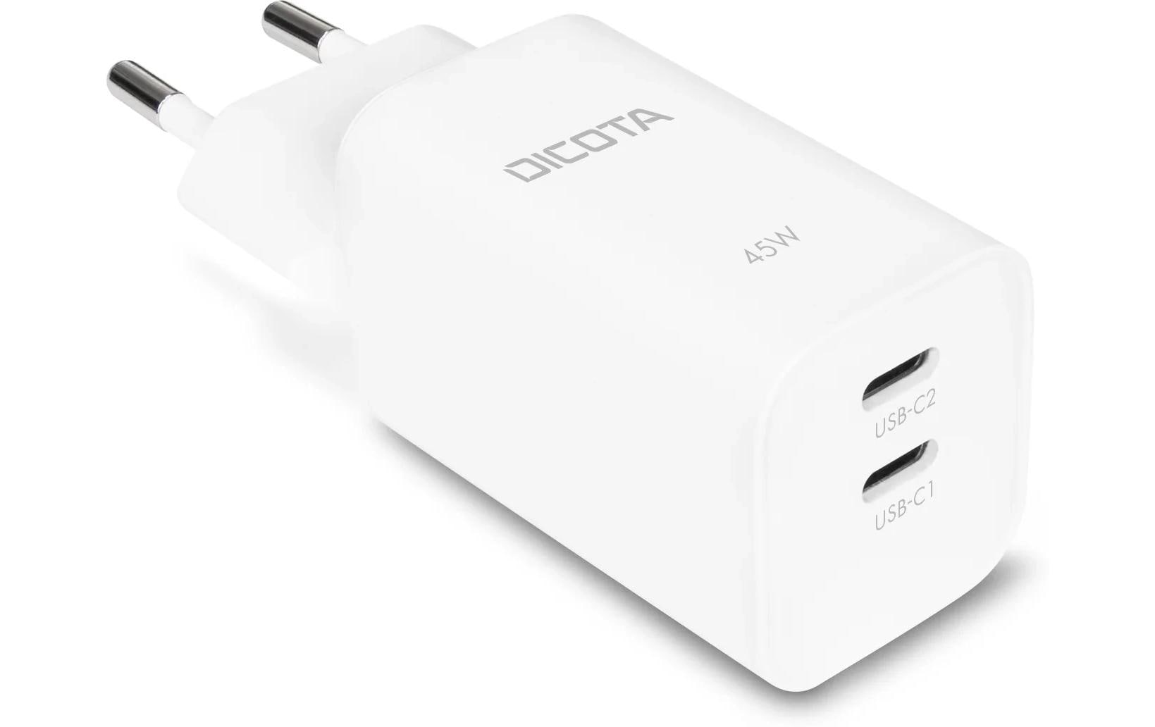 DICOTA USB-Wandladegerät 45 W – USB-C×2 – GaN, EU-Stecker (Typ C) – Weiss
