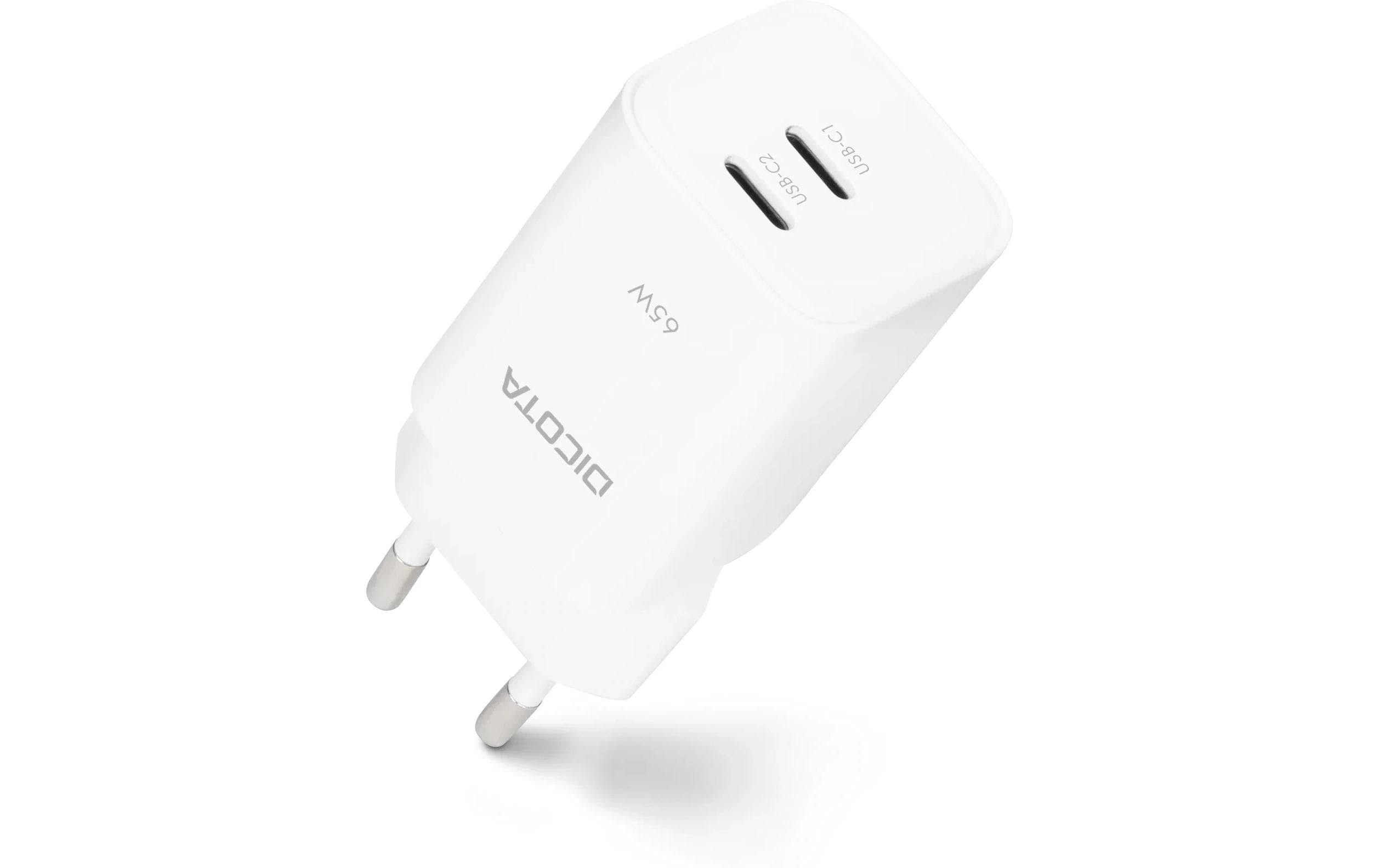 DICOTA USB-Ladegerät 65 W – USB-C×2 – GaN – EU-Stecker (Typ C) – Weiss