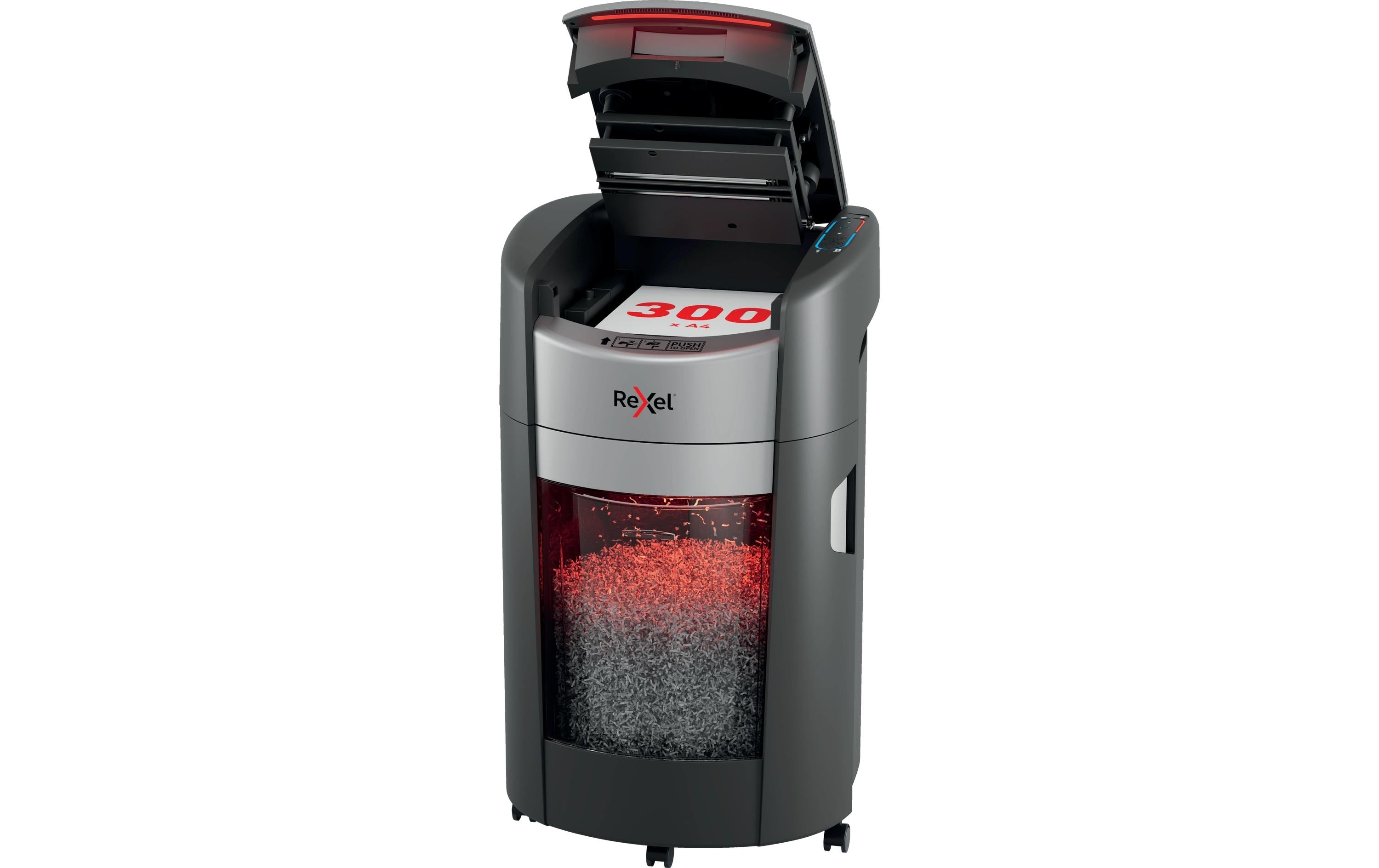 Rexel ShredMax Autofeed 300M Aktenvernichter – Mikroschnitt, P-5, 5 mm, AutoFeed 300 Blatt, 25 l, Kreditkarten