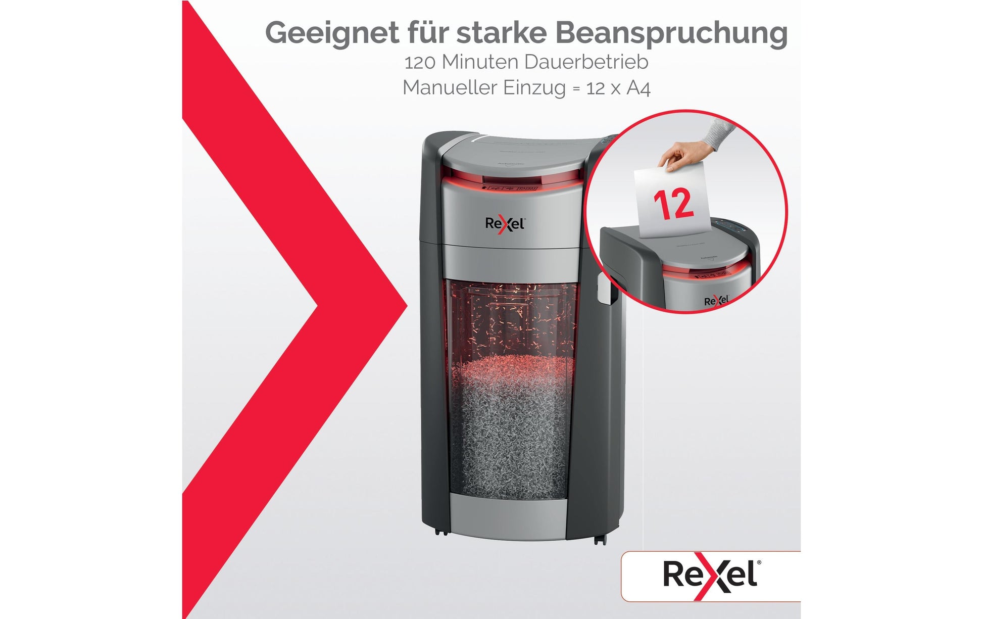 Rexel Leitz IQ OptiMax Autofeed 600X Aktenvernichter – Partikelschnitt, P-4, 4 × 10 mm, AutoFeed 600 Blatt, 50 l