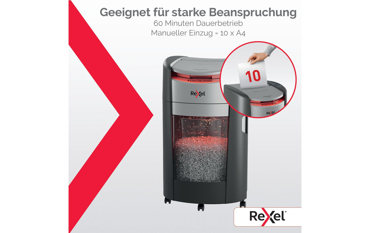 Rexel ShredMax Autofeed 300X Aktenvernichter – Partikelschnitt, P-4, 4 × 10 mm, AutoFeed 300 Blatt, 25 l