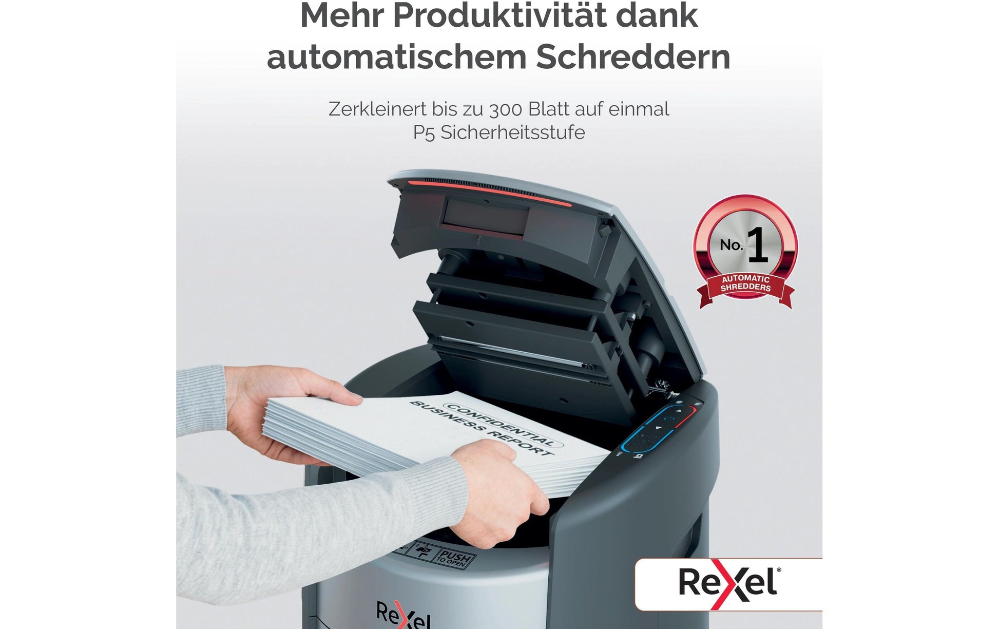 Rexel ShredMax Autofeed 300M Aktenvernichter – Mikroschnitt, P-5, 5 mm, AutoFeed 300 Blatt, 25 l, Kreditkarten