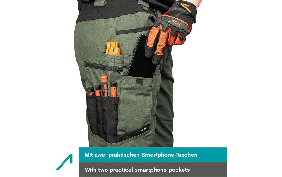 ACE Arbeitshose, Constructor – Grösse 66, lang – Oliv, Cordura, Ripstop, Stretch-Einsätze