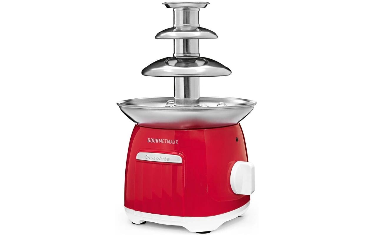 Gourmetmaxx Schokoladenbrunnen – 3 Etagen, 70 W, Aluminium – Rot/Weiss