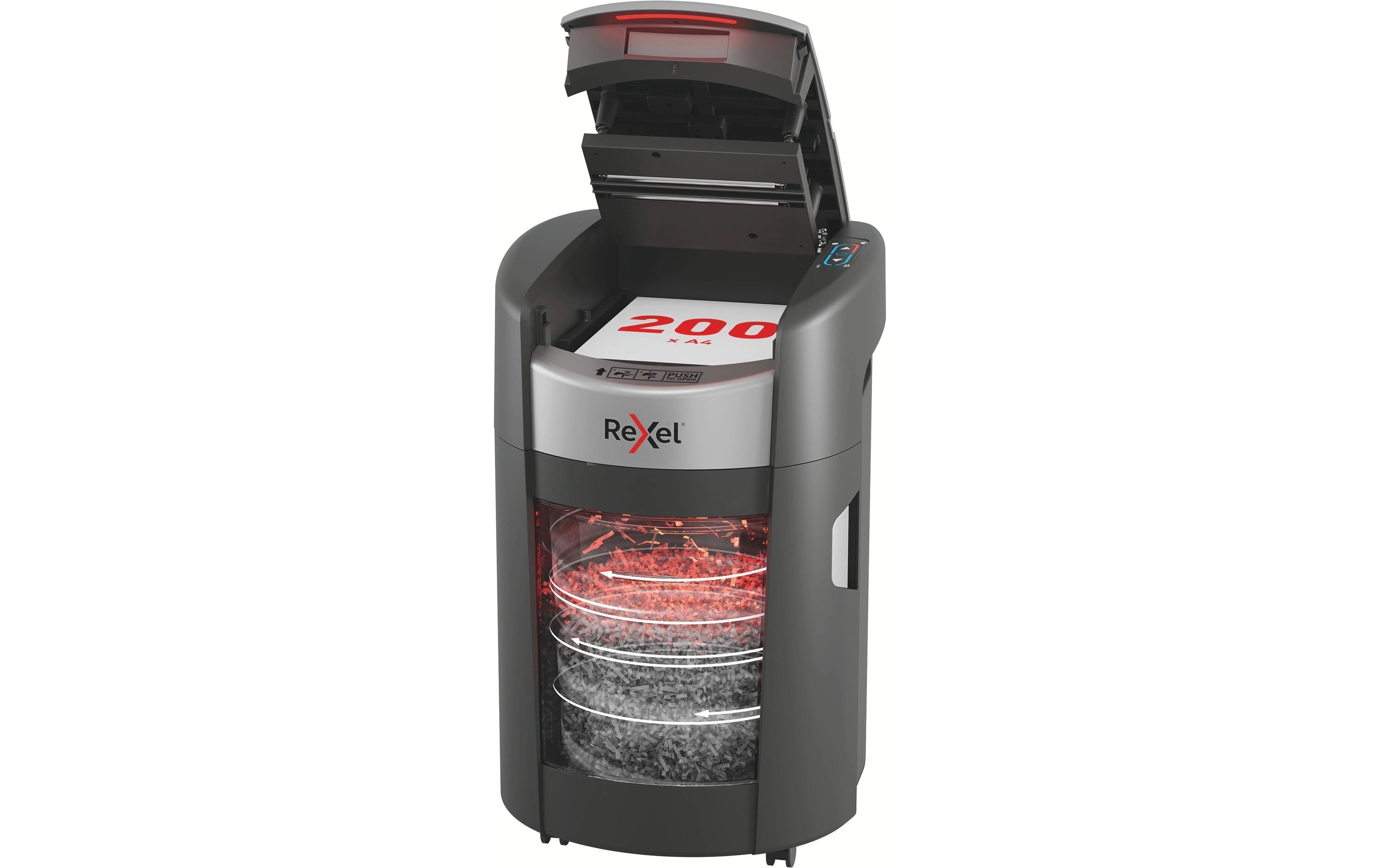 Rexel ShredMax Autofeed 200X Aktenvernichter – Partikelschnitt, P-4, 4 × 10 mm, AutoFeed 200 Blatt, 21 l