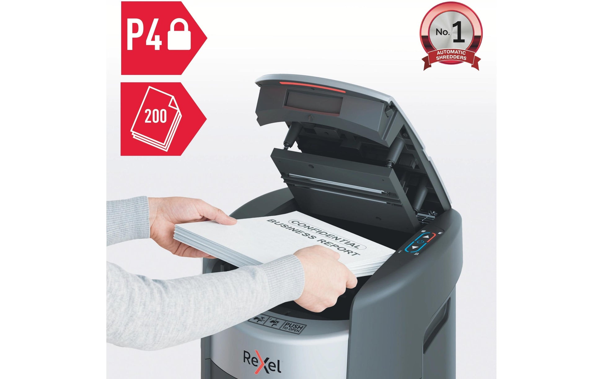 Rexel ShredMax Autofeed 200X Aktenvernichter – Partikelschnitt, P-4, 4 × 10 mm, AutoFeed 200 Blatt, 21 l