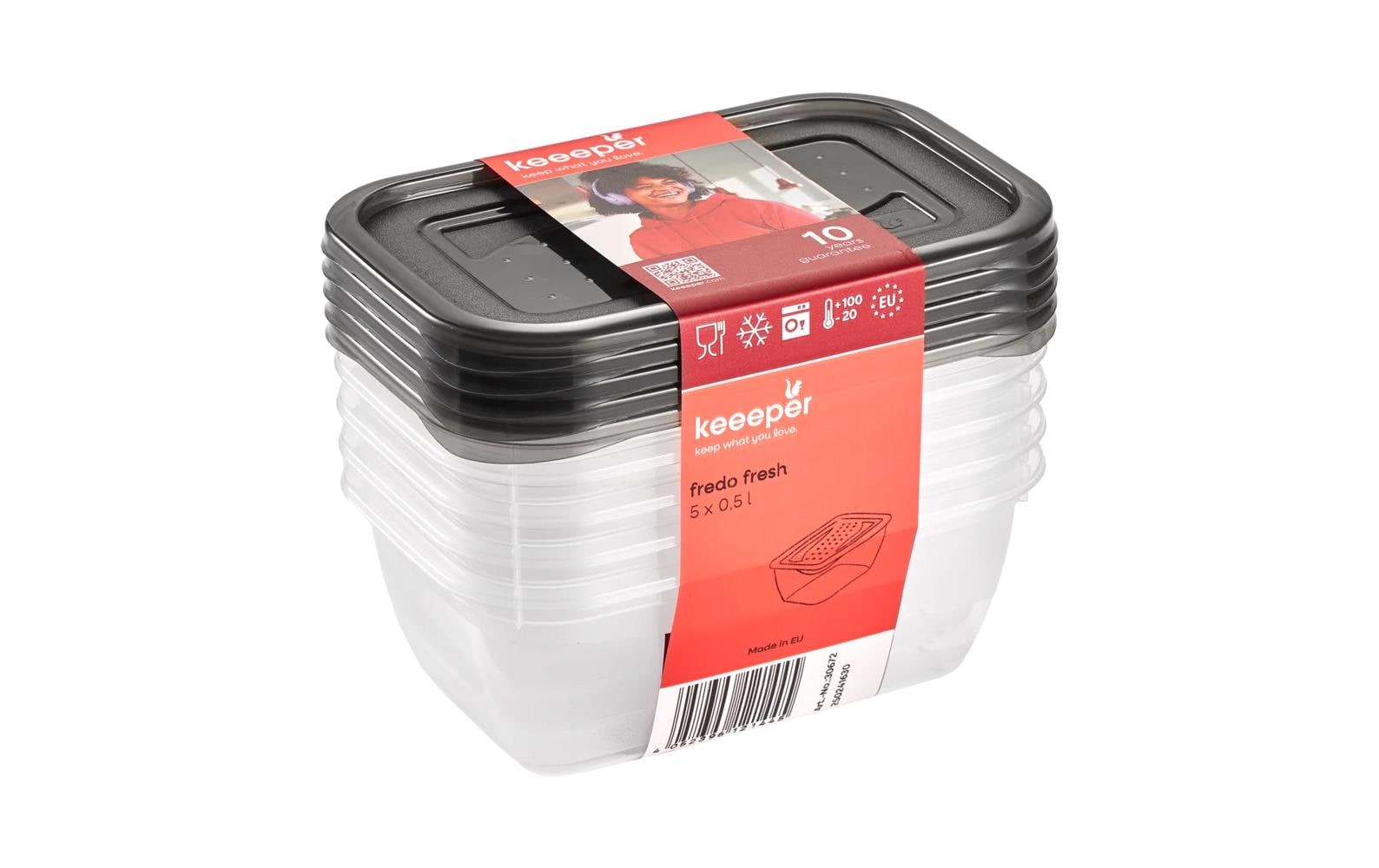 keeeper Vorratsdose 0,5 l, 10,5 × 15,5 × 6 cm, Polypropylen (PP), Transparent/Grau