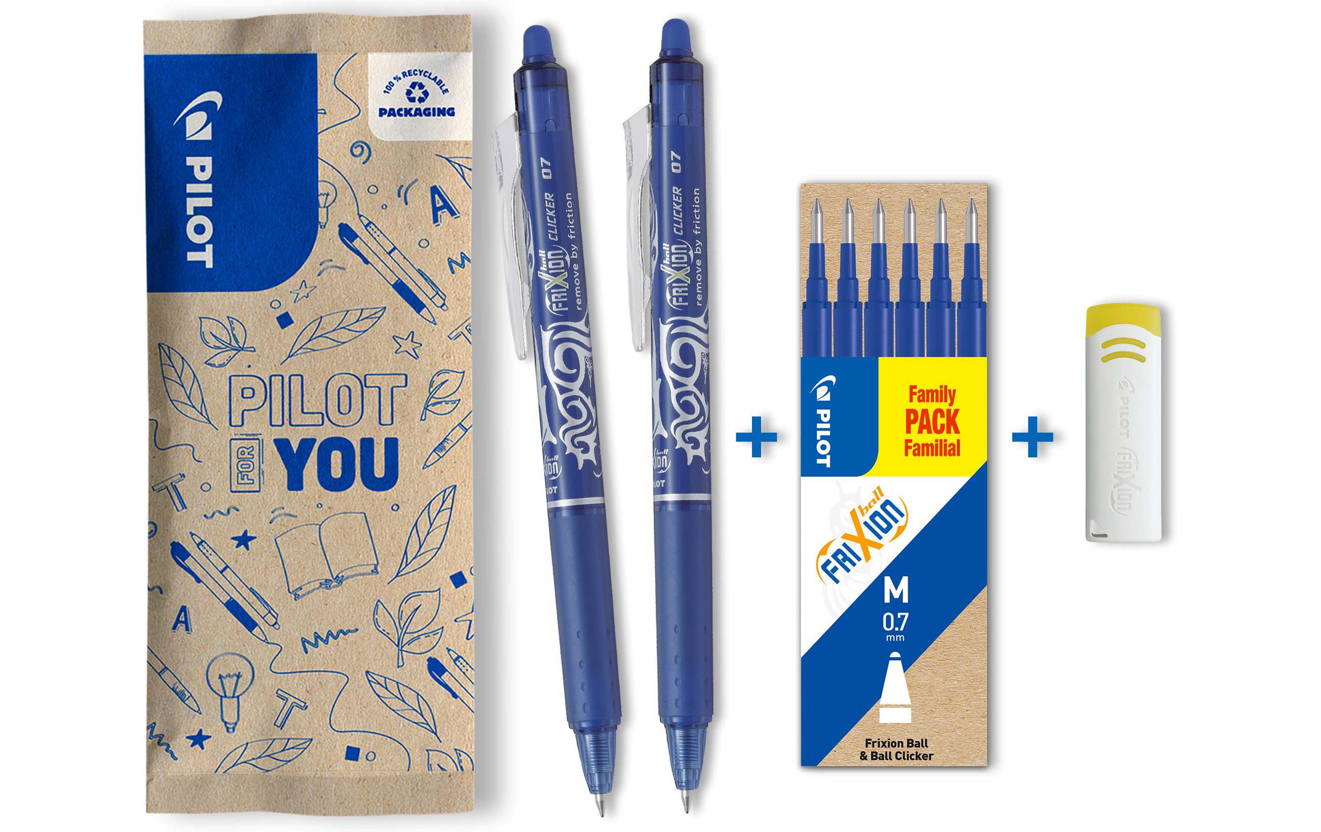 Pilot FriXion Clicker – Tintenroller, 0,7 mm, Blau, radierbar – 2 Stk.
