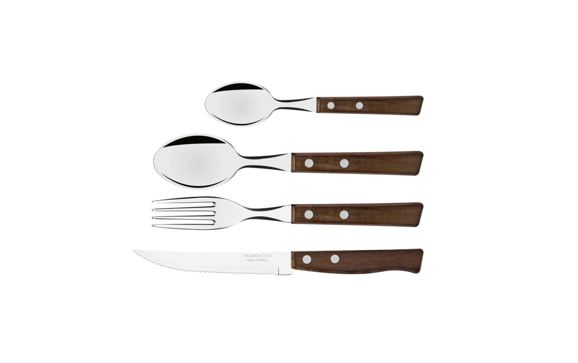 Tramontina TRADICIONAL Grillbesteck-Set – 24-teilig, 20,5 cm, Edelstahl, Holzgriff, Braun
