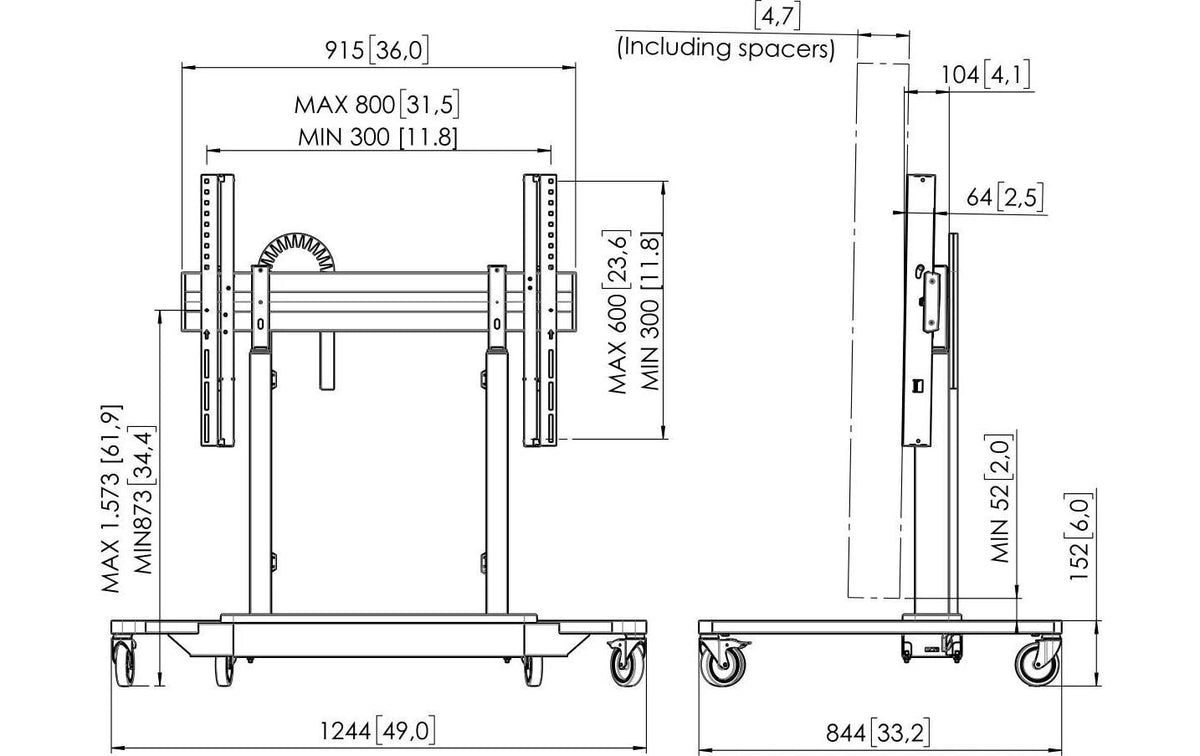 Vogel's TV-Wagen – bis 98" – VESA 800×600 – bis 120 kg, Motorisiert, mit Rollen – RISE4200B