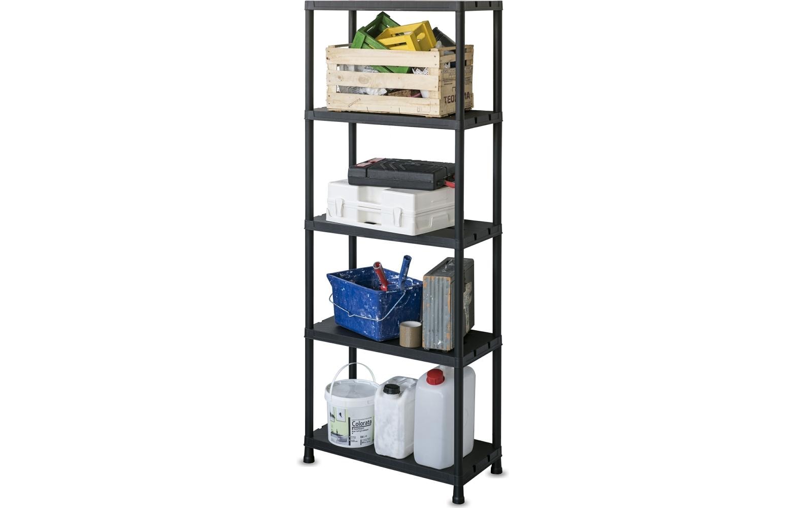 Toomax Freistehendes Büro-/Lagerregal – 5 Böden – 71 × 35 × 180 cm – 50 kg/Boden – Schwarz – Kunststoff
