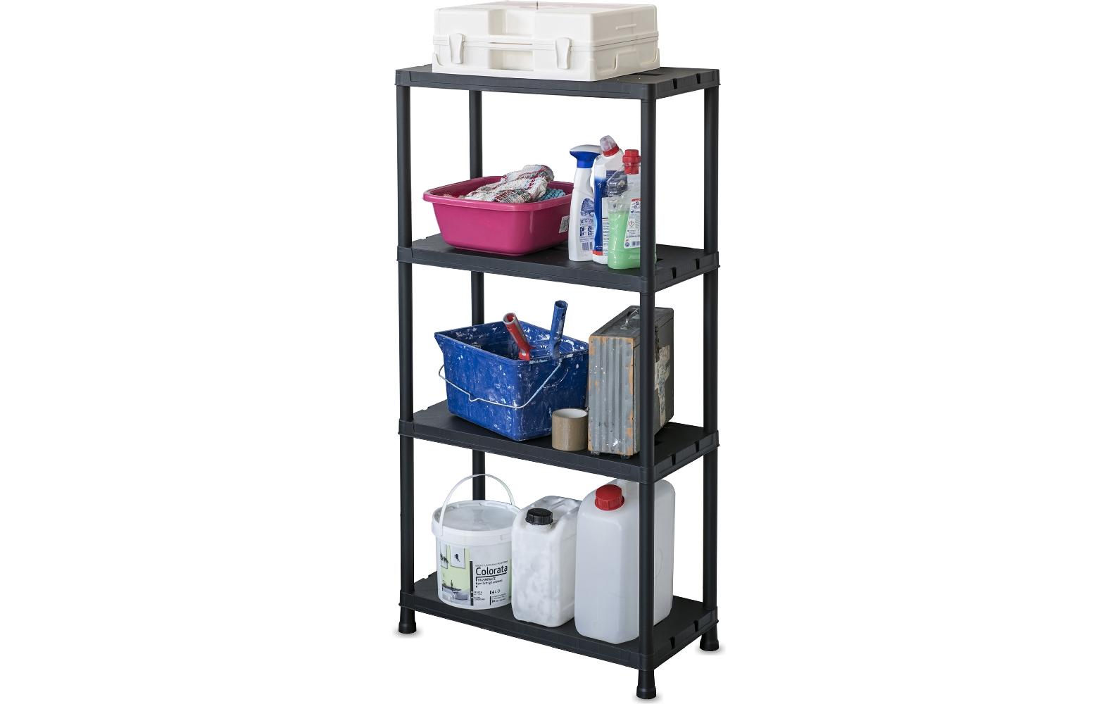 Toomax Freistehendes Büro-/Lagerregal – 4 Böden – 71 × 35 × 138 cm – 25 kg pro Boden – Schwarz