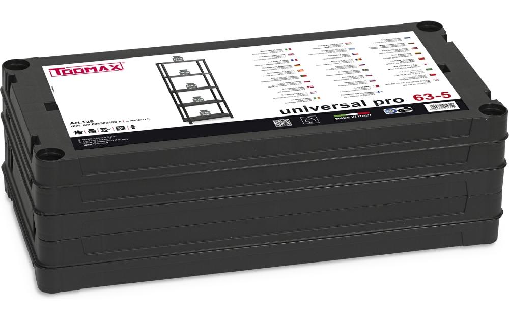 Toomax Lagerregal – 5 Böden – 60 × 30 × 180 cm – 50 kg/Boden – Schwarz – Kunststoff