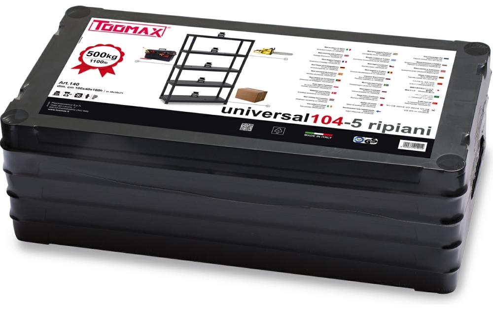 Toomax Büro-/Lagerregal freistehend, 104-5 – 5 Böden – 100 × 40 × 180 cm – 140 kg/Boden – schwarz – Kunststoff