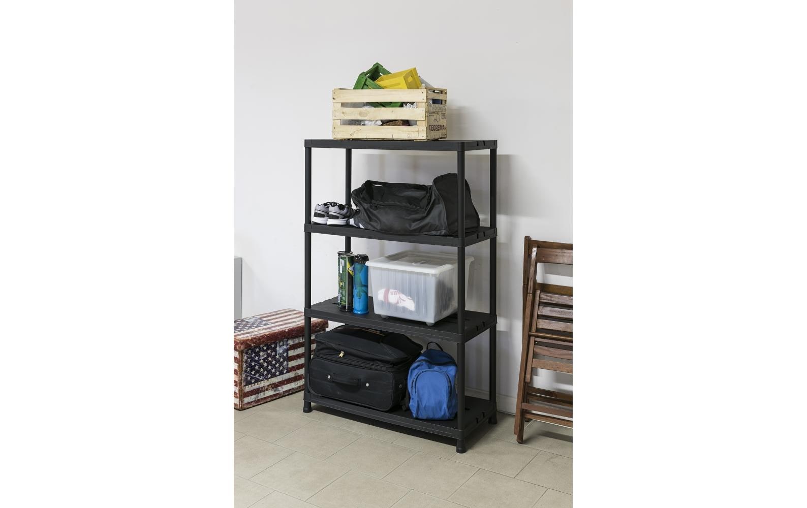 Toomax Freistehendes Büro-/Lagerregal – 4 Böden – 90 × 40 × 138 cm – 100 kg/Boden – Schwarz – Kunststoff