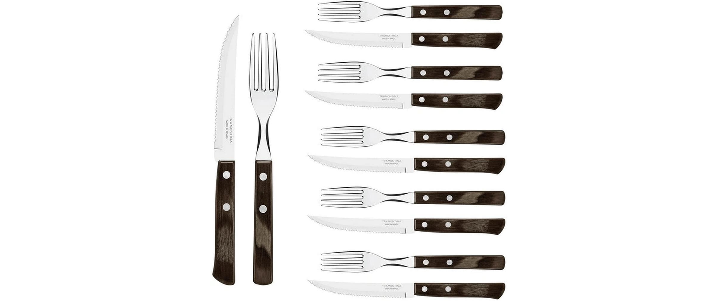 Tramontina Grillbesteck-Set – 12-teilig, 33,2 cm, Edelstahl, Holzgriff, Braun, spülmaschinenfest