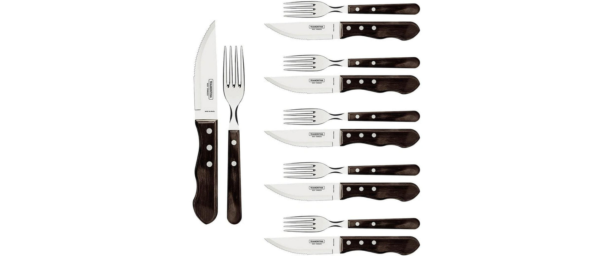 Tramontina Churrasco Jumbo Grillbesteck-Set – 12-teilig, Edelstahl, Polywood-Griff, Braun, spülmaschinenfest