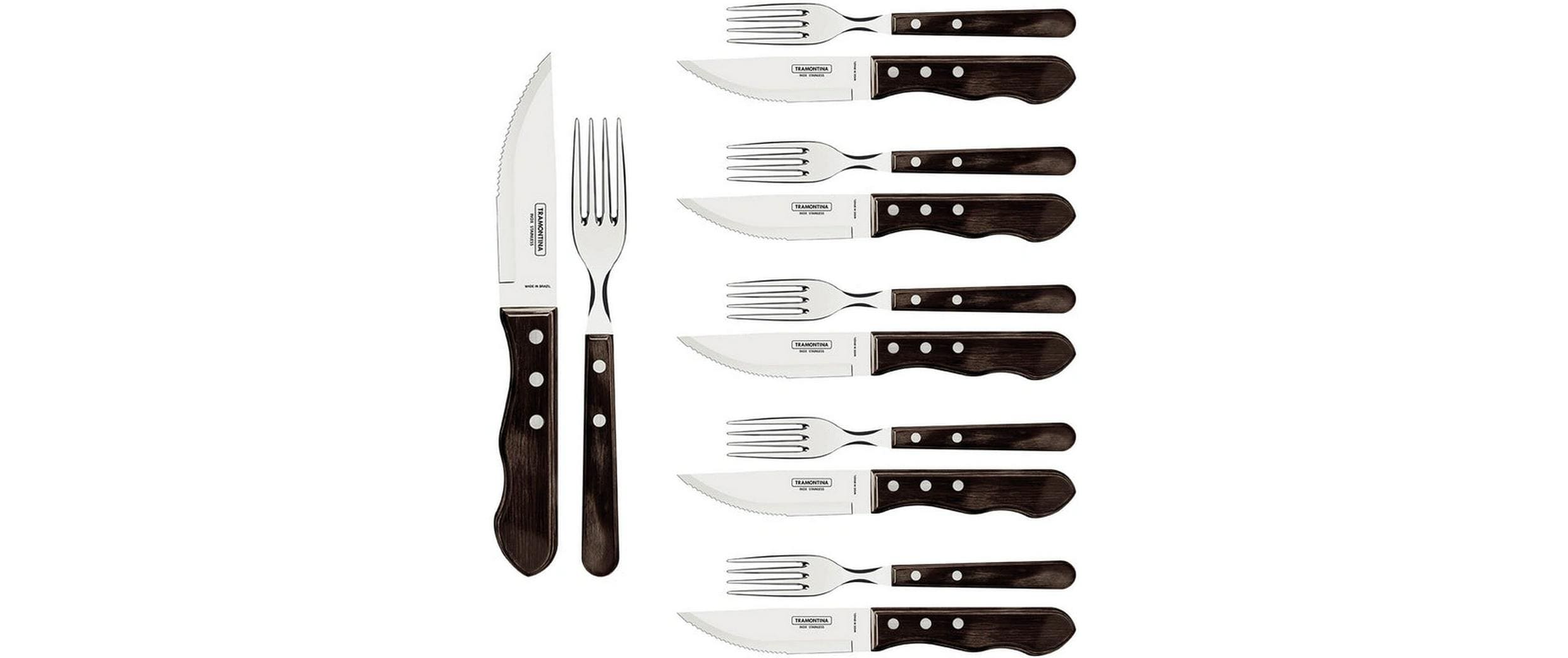 Tramontina Churrasco Jumbo Grillbesteck-Set – 12-teilig, Edelstahl, Polywood-Griff, Braun, spülmaschinenfest