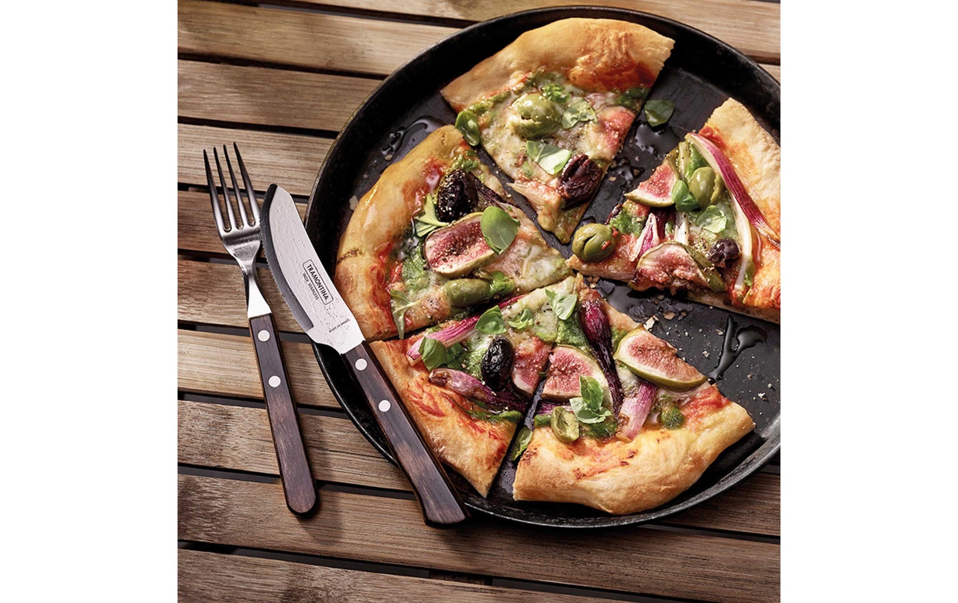 Tramontina Steak-/Pizzamesser-Set – 8-teilig, 25 cm, Edelstahl, Holzgriff, Braun, für Pizza, spülmaschinenfest