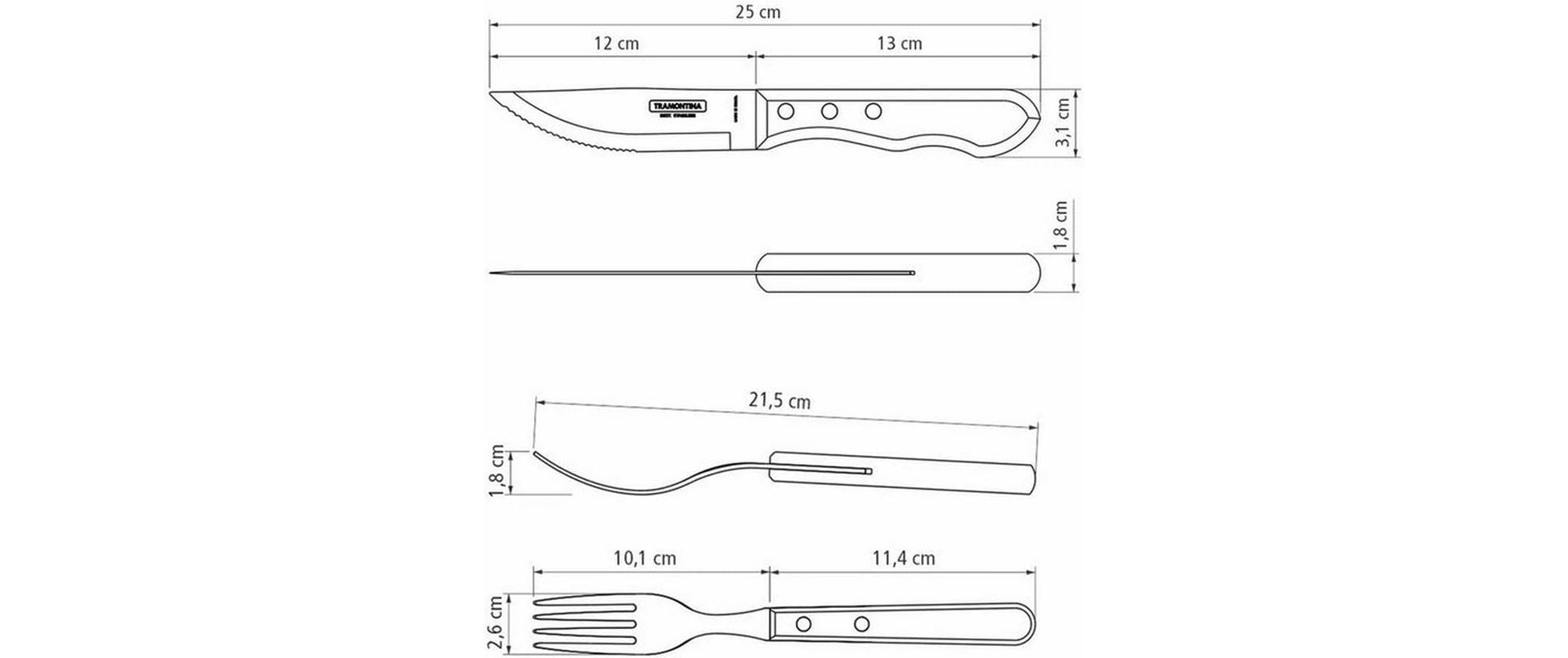 Tramontina Churrasco Jumbo Grillbesteck-Set – 12-teilig, Edelstahl, Polywood-Griff, Braun, spülmaschinenfest