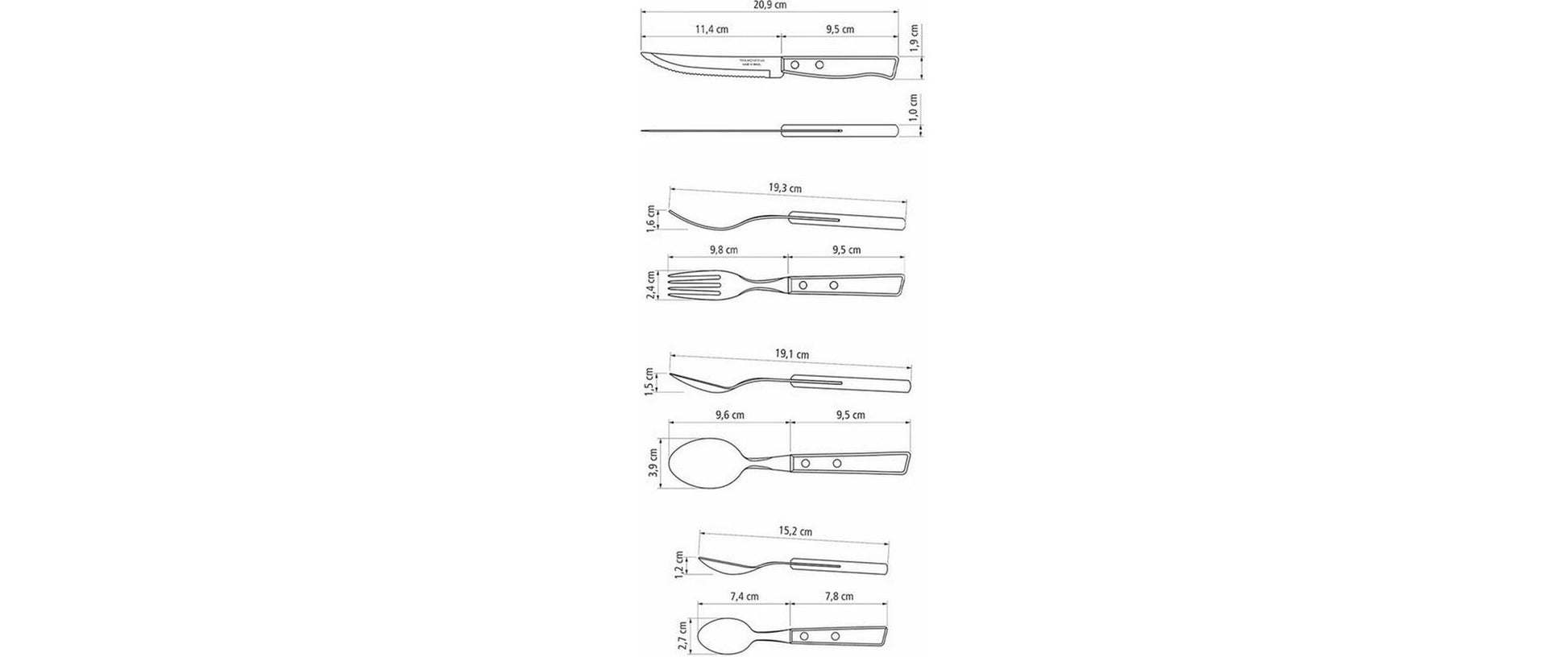 Tramontina TRADICIONAL Grillbesteck-Set – 24-teilig, 20,5 cm, Edelstahl, Holzgriff, Braun