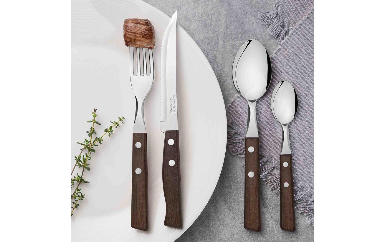 Tramontina TRADICIONAL Grillbesteck-Set – 24-teilig, 20,5 cm, Edelstahl, Holzgriff, Braun
