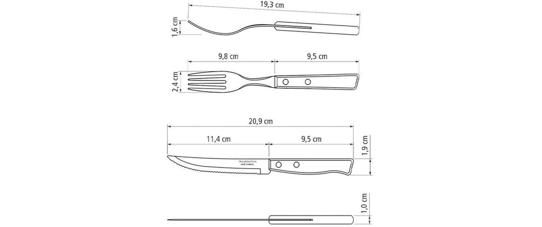 Tramontina TRADICIONAL Grillbesteck-Set – 12-teilig, 35,7 cm, Edelstahl, Holzgriff, Braun, Silber