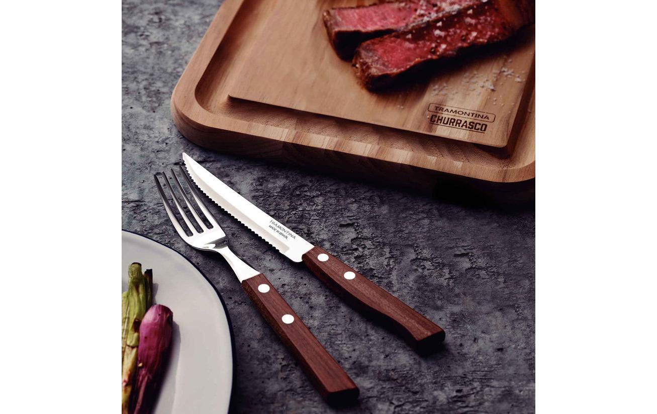 Tramontina TRADICIONAL Grillbesteck-Set – 12-teilig, 35,7 cm, Edelstahl, Holzgriff, Braun, Silber