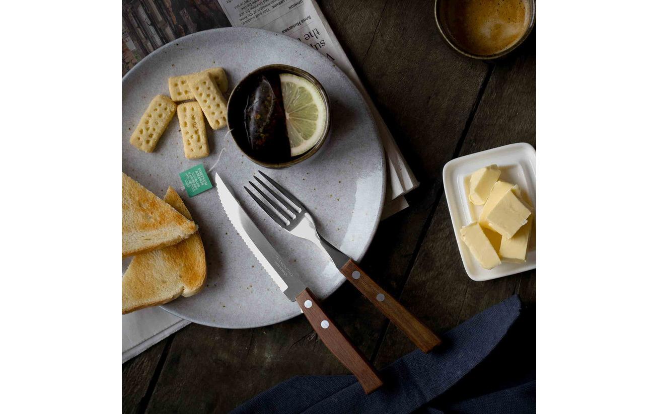 Tramontina TRADICIONAL Grillbesteck-Set – 24-teilig, 20,5 cm, Edelstahl, Holzgriff, Braun