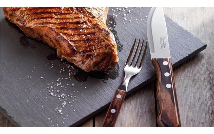 Tramontina Churrasco Jumbo Grillbesteck-Set – 12-teilig, Edelstahl, Polywood-Griff, Braun, spülmaschinenfest