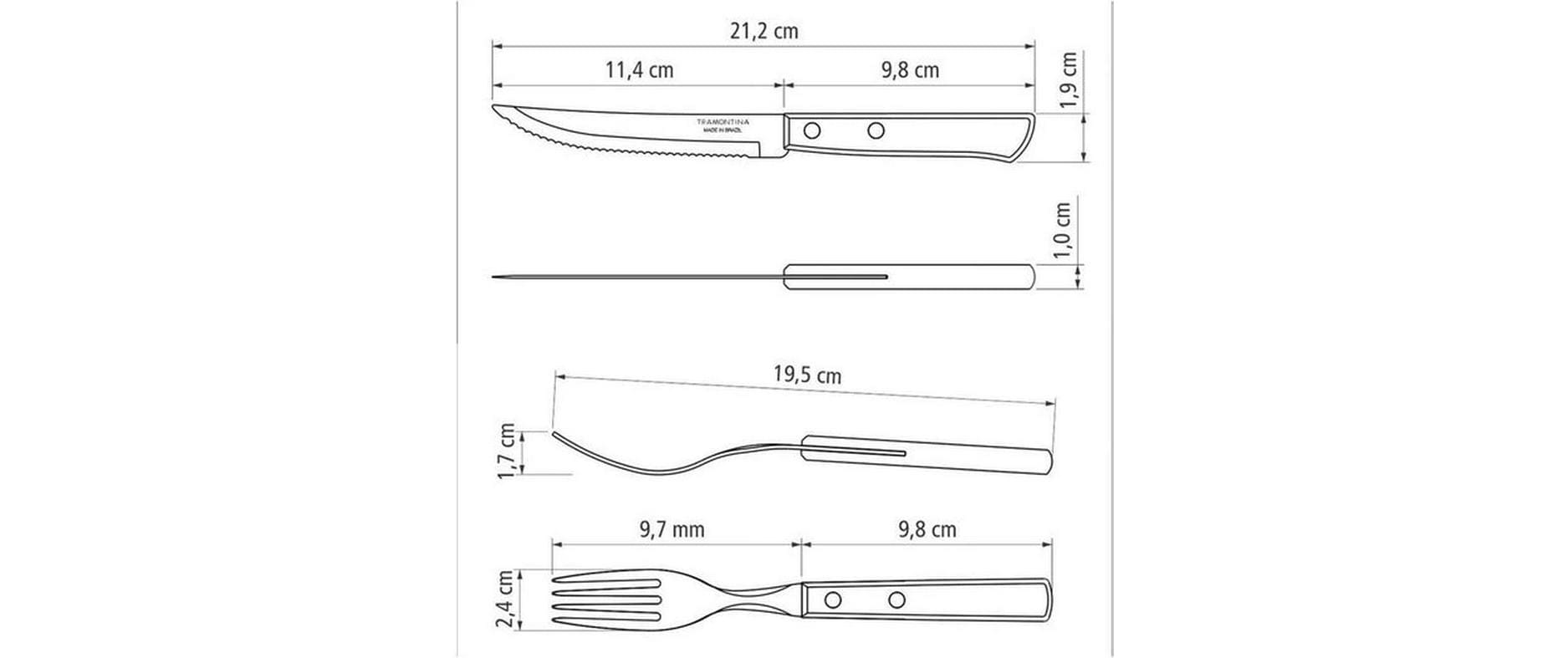 Tramontina Grillbesteck-Set – 12-teilig, 33,2 cm, Edelstahl, Holzgriff, Braun, spülmaschinenfest